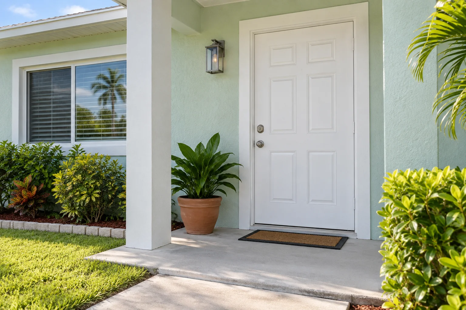 Welcoming residential entrance with a visible deadbolt